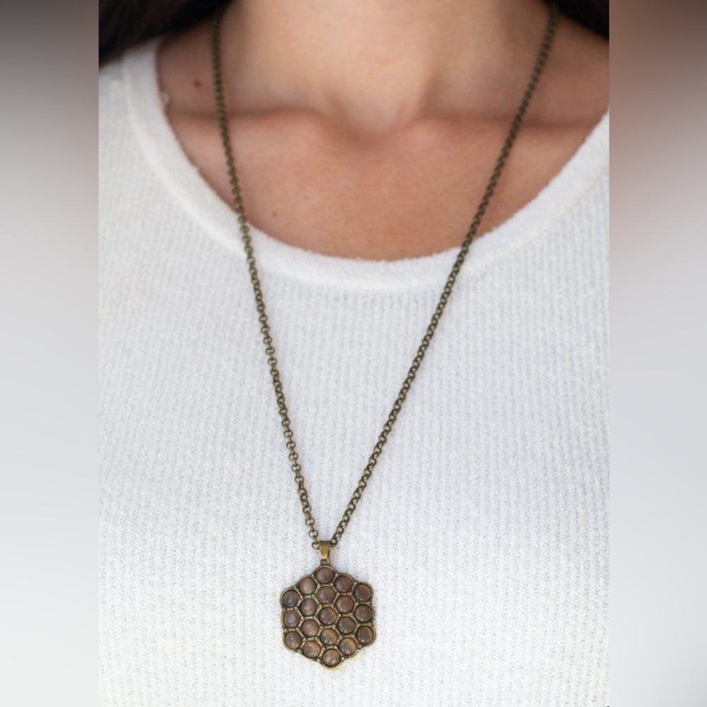 East Coast Elixir Brass Necklace Paparazzi Accessories Vintage Honeycomb